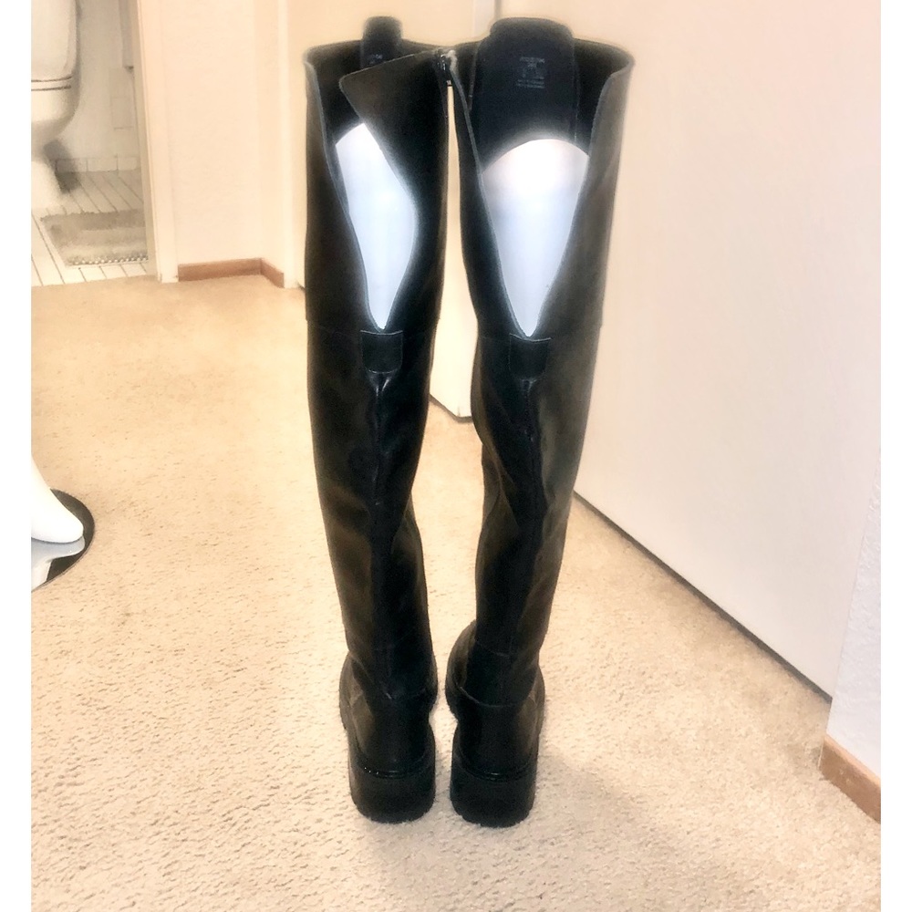 NWOT Zara Thigh High Genuine Leather Lace Up Boots Lug Sole. - Picture 9 of 16